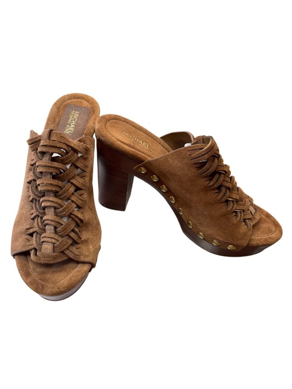 Michael Kors womens brown studed suede boho open toe 4.5" heels sz 8M SKU 10822